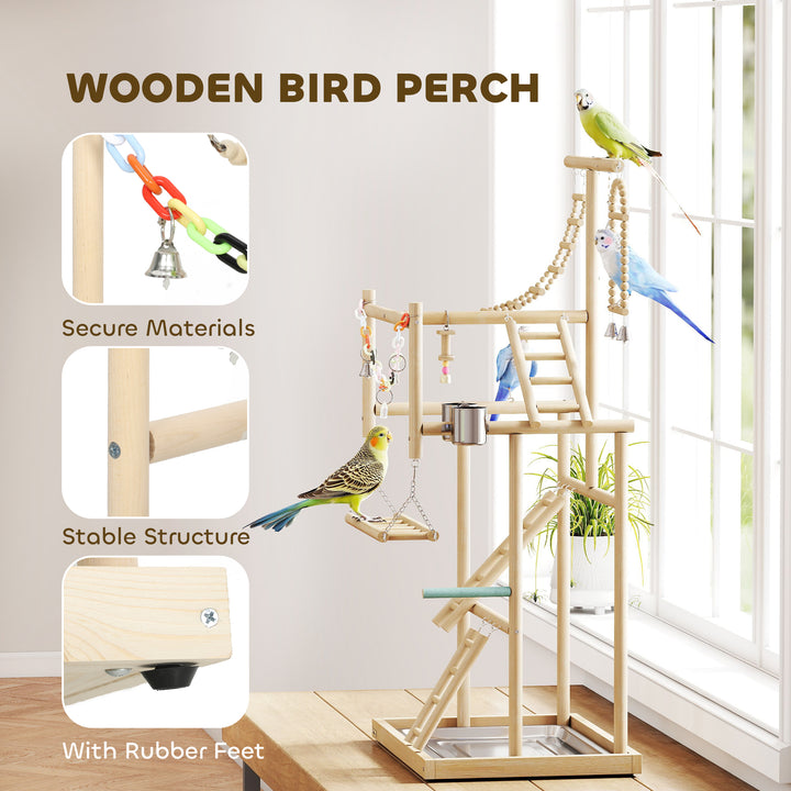 95 cm Wooden Bird Playground with Ladders, Chain Toy, Stainless Steel 