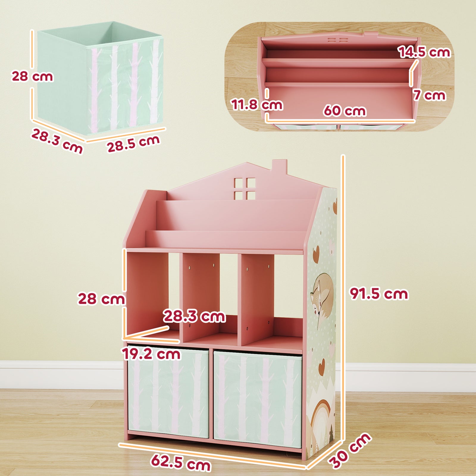 Kids Bookshelf with Storage, Toy Storage Unit with Book Display, Shelv