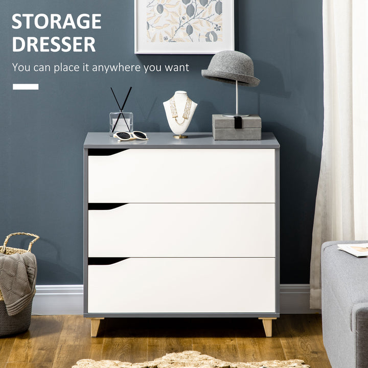 HOMCOM 3-Drawer Chest: Pine Wood Legs, Spacious Bedroom & Lounge Storage Cabinet, 75cm x 42cm x 75cm, White | Aosom UK