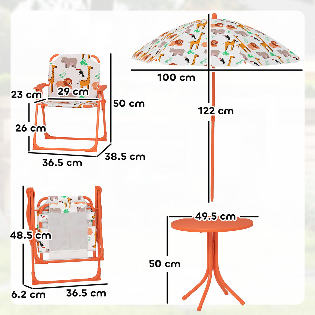 Kids Patio Set, Children Table and Chair Set, Outdoor Picnic Table with 2 Folding Chairs and Umbrella