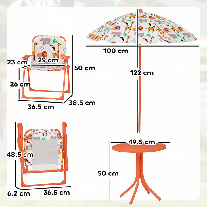 Kids Patio Set, Children Table and Chair Set, Outdoor Picnic Table with 2 Folding Chairs and Umbrella
