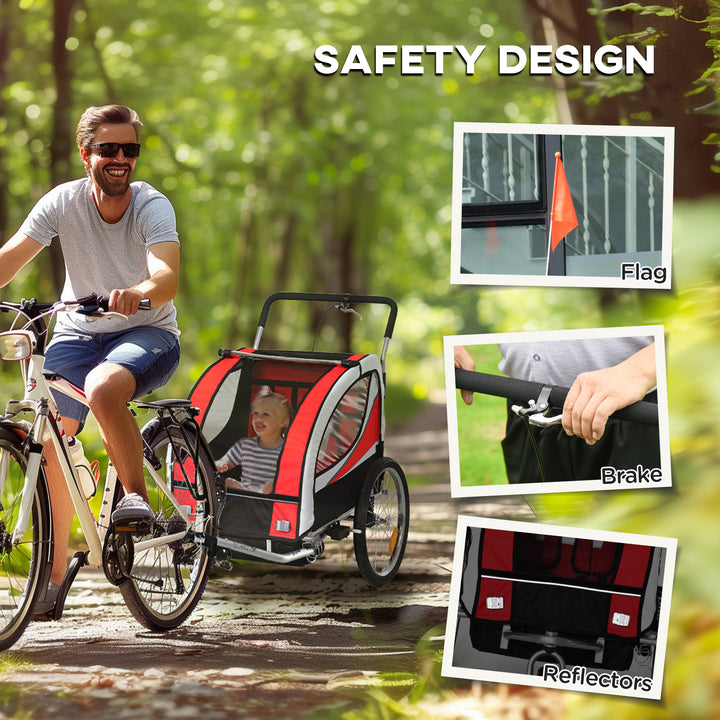 Baby Bike Trailer, Child Bicycle Trailer with 5 Point Harness, Steel Frame, Reflectors, Safety Flag, Hitch Coupler, Red