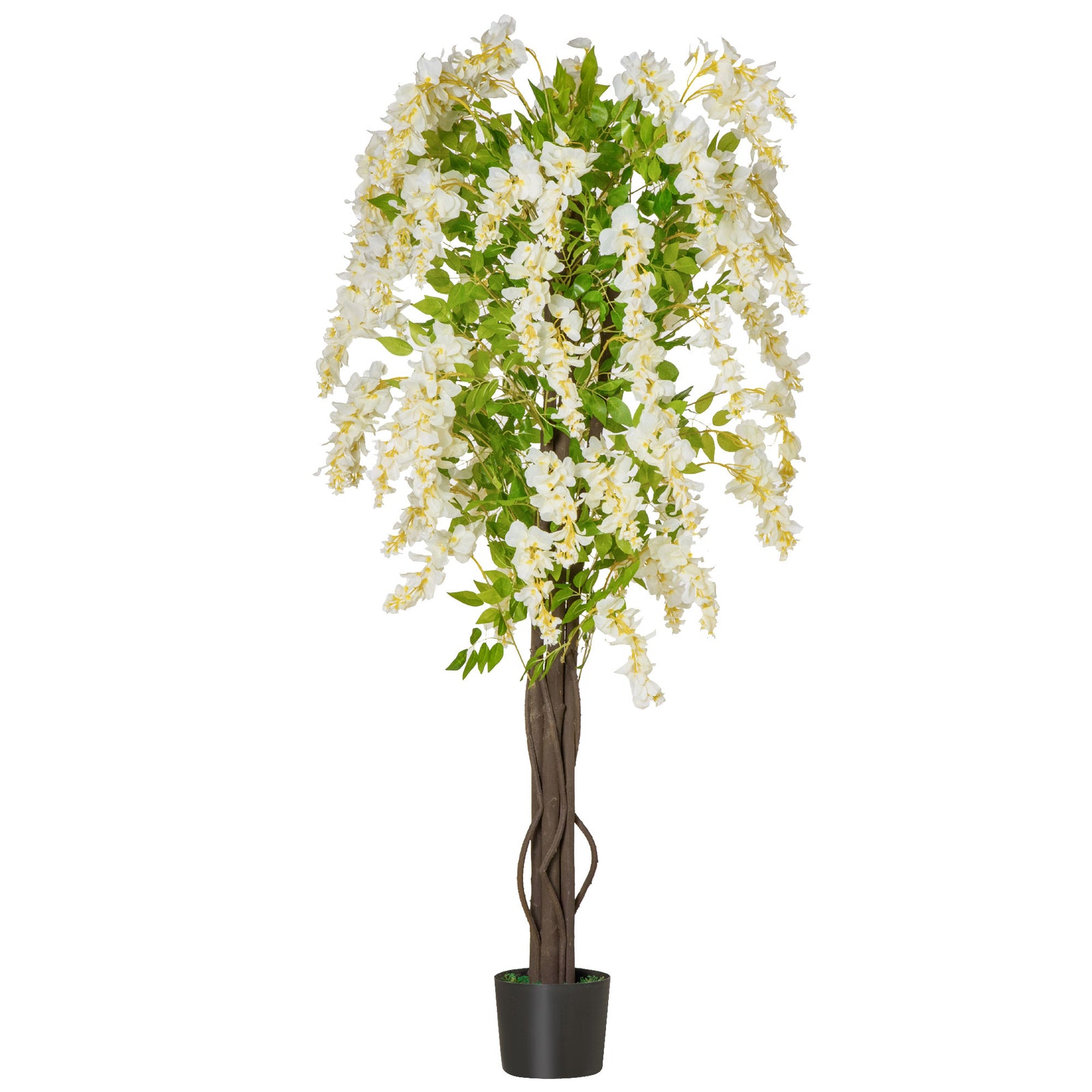 Artificial Realistic White Wisteria Tree Faux Decorative Plant in Nursery Pot for Indoor Décor, 160cm