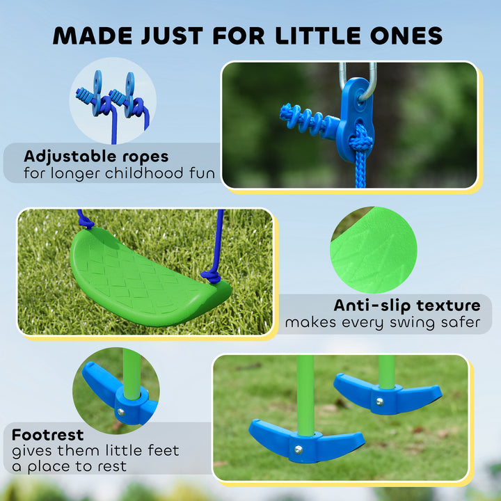 MCL Metal Garden Swing Set Height Adjustable Children Outdoor Backyard Play Set for Toddlers Over 3 Years Old, Green