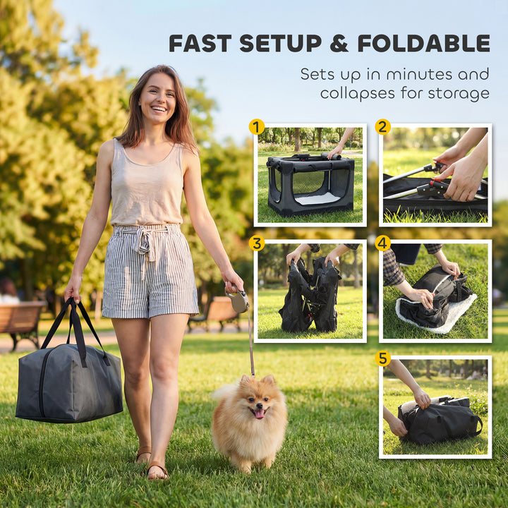 Soft Dog Crate Pet Travel Crate 60 x 42 x 43 cm with Removable Pad Mes