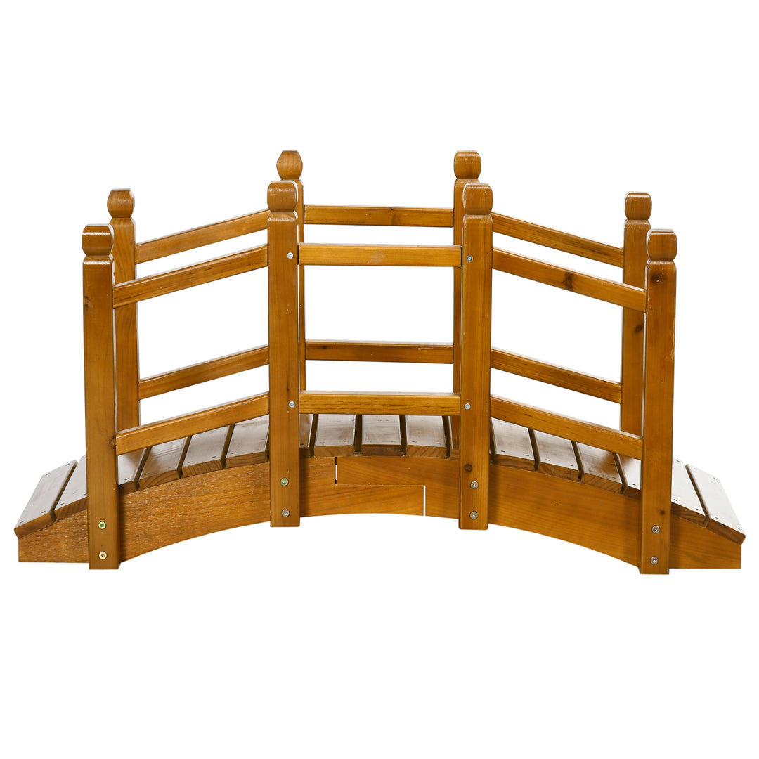 Wooden Garden Bridge with Safety Railings, Arc Footbridge for Pond Bac