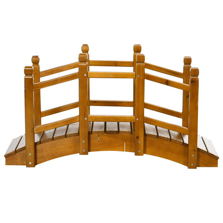 Wooden Garden Bridge with Safety Railings, Arc Footbridge for Pond Bac