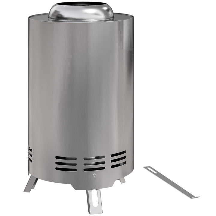 Smokeless Fire Pit, 16 x 16 cm Stainless Steel Portable Wood Burning Firepit with Poker, Wood or Pellet Fuelled Tabletop Fire Pit for Garden Camping Bonfire Party, Silver Tone