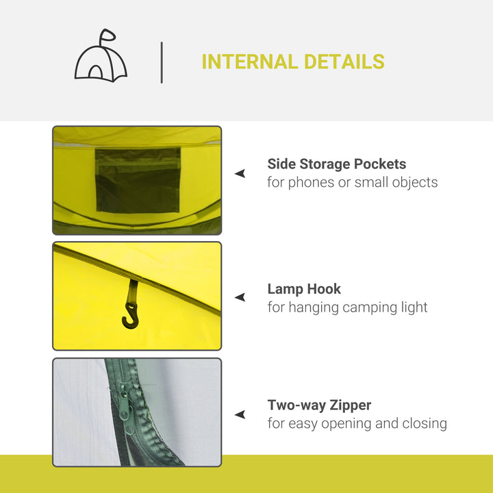 4 Person Pop-up Camping Tent Family Tent with Ground Sheet, 4 Windows and Portable Carry Bag for Beach Outdoor Trip, Yellow