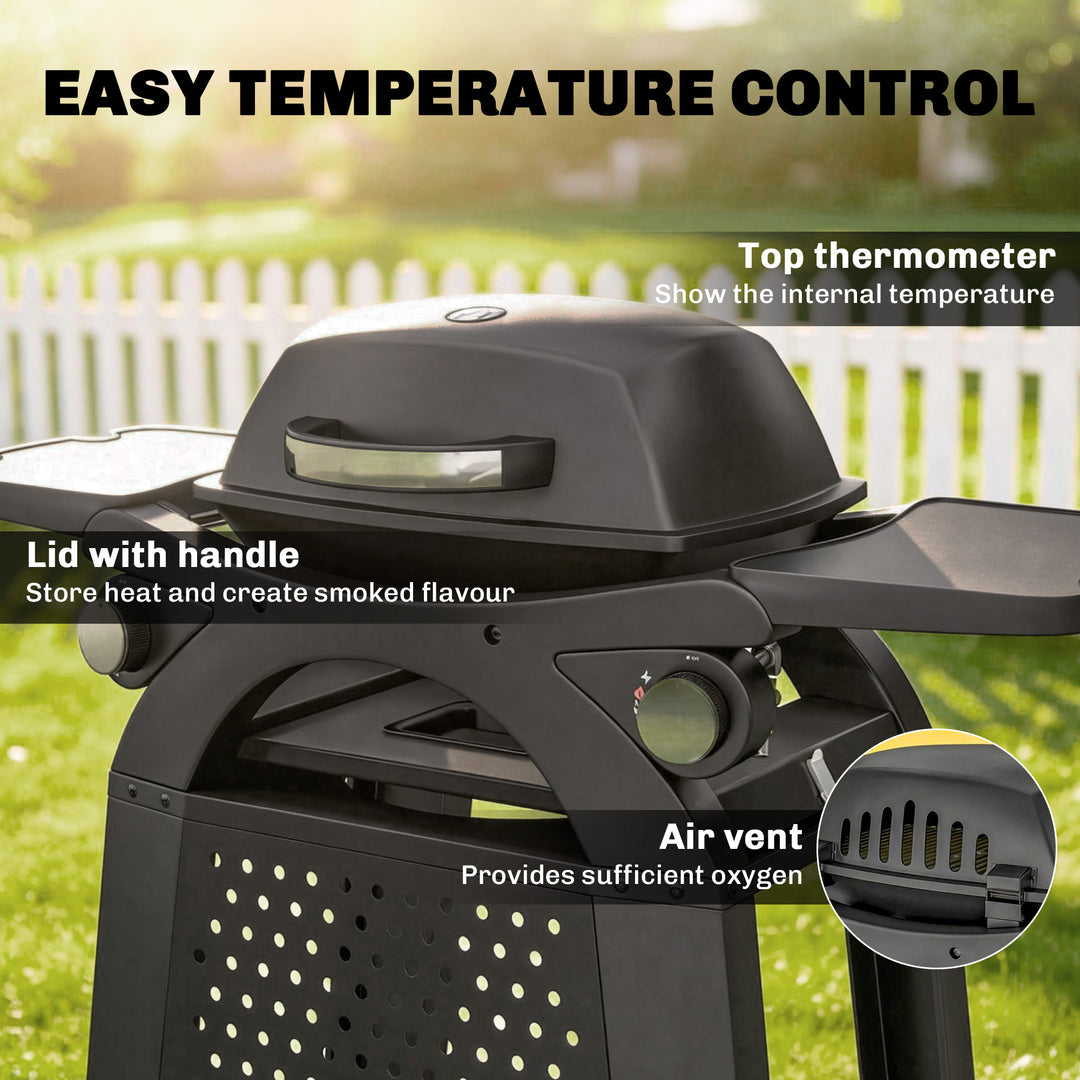 2 Burner Gas Grill with 2 Side Tables, 3.8 KW Barbecue Grill with Cast
