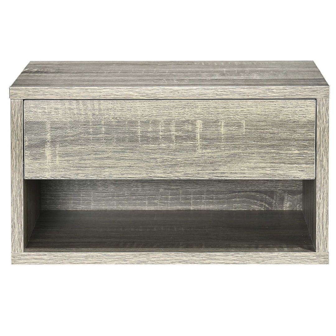 Set of Two Floating Bedside Tables Wall Mounted Nightstands with Drawer and Shelf for Bedroom, Brown Wood-Effect