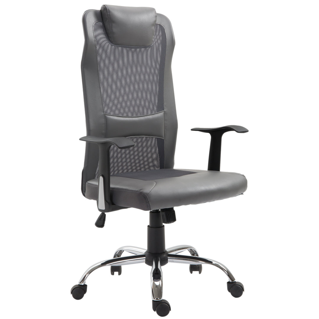Office Chair, Computer Desk Chair, Mesh and PU Leather Swivel Chair with Adjustable Height and Rolling Wheels for Home Office Work Study, Grey