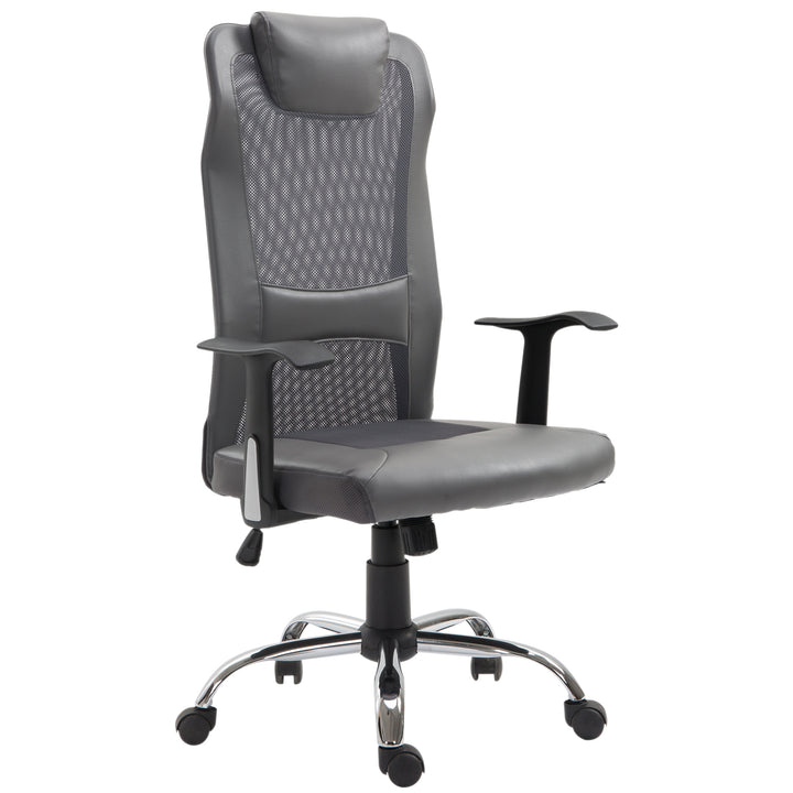 Office Chair, Computer Desk Chair, Mesh and PU Leather Swivel Chair with Adjustable Height and Rolling Wheels for Home Office Work Study, Grey