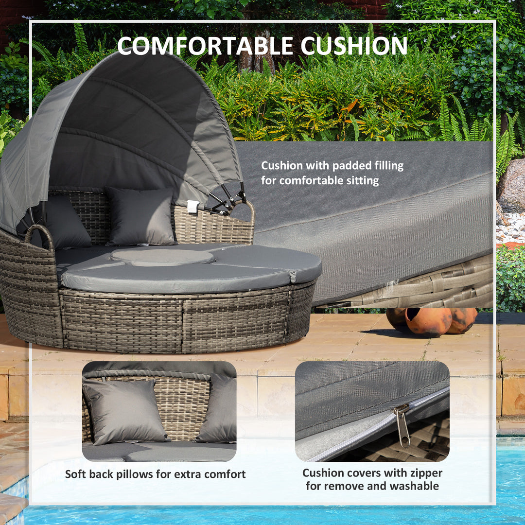 Outsunny Rattan Garden Furniture Cushioned Wicker Round Sofa Bed with Coffee Table Patio Conversation Furniture Set