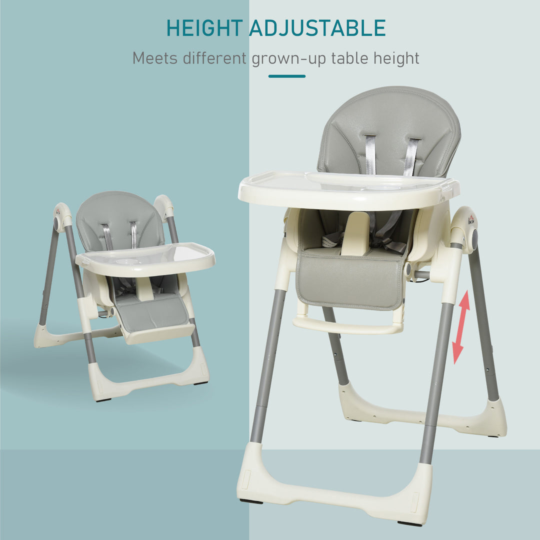 Foldable Baby High Chair Convertible Feeding Chair Height Adjustable with Adjustable Backrest Footrest and Removable Tray 5 Point Safety Harness for Kids 6 - 36 Months Grey