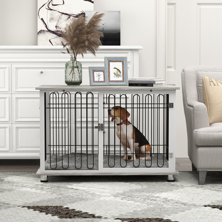 Indoor Dog Crate Furniture, Side End Table, with Soft Washable Cushion, Lockable Doors, for Large Dogs