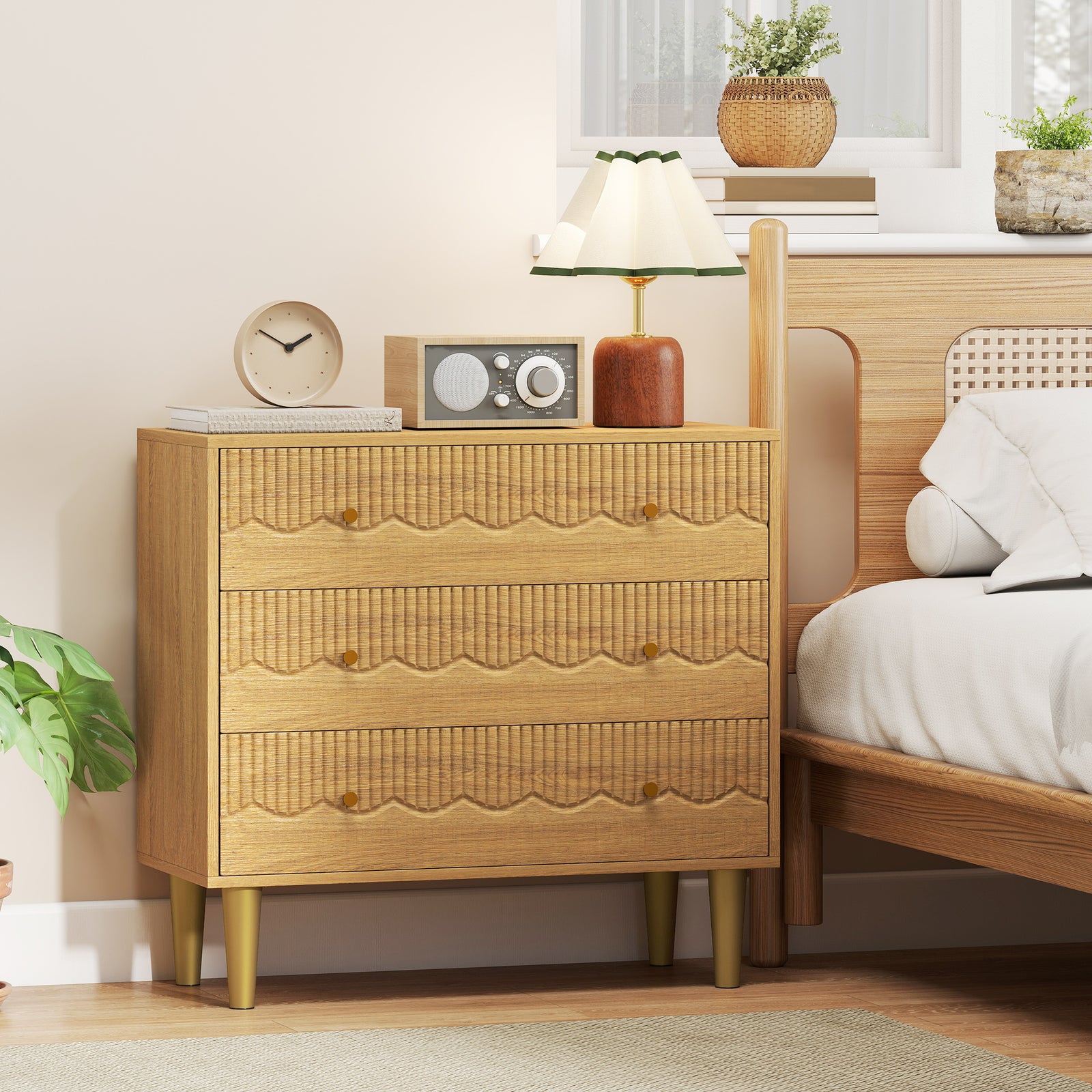 Dresser for Bedroom 3 Drawer Chest of Drawers with Steel Frame for Liv