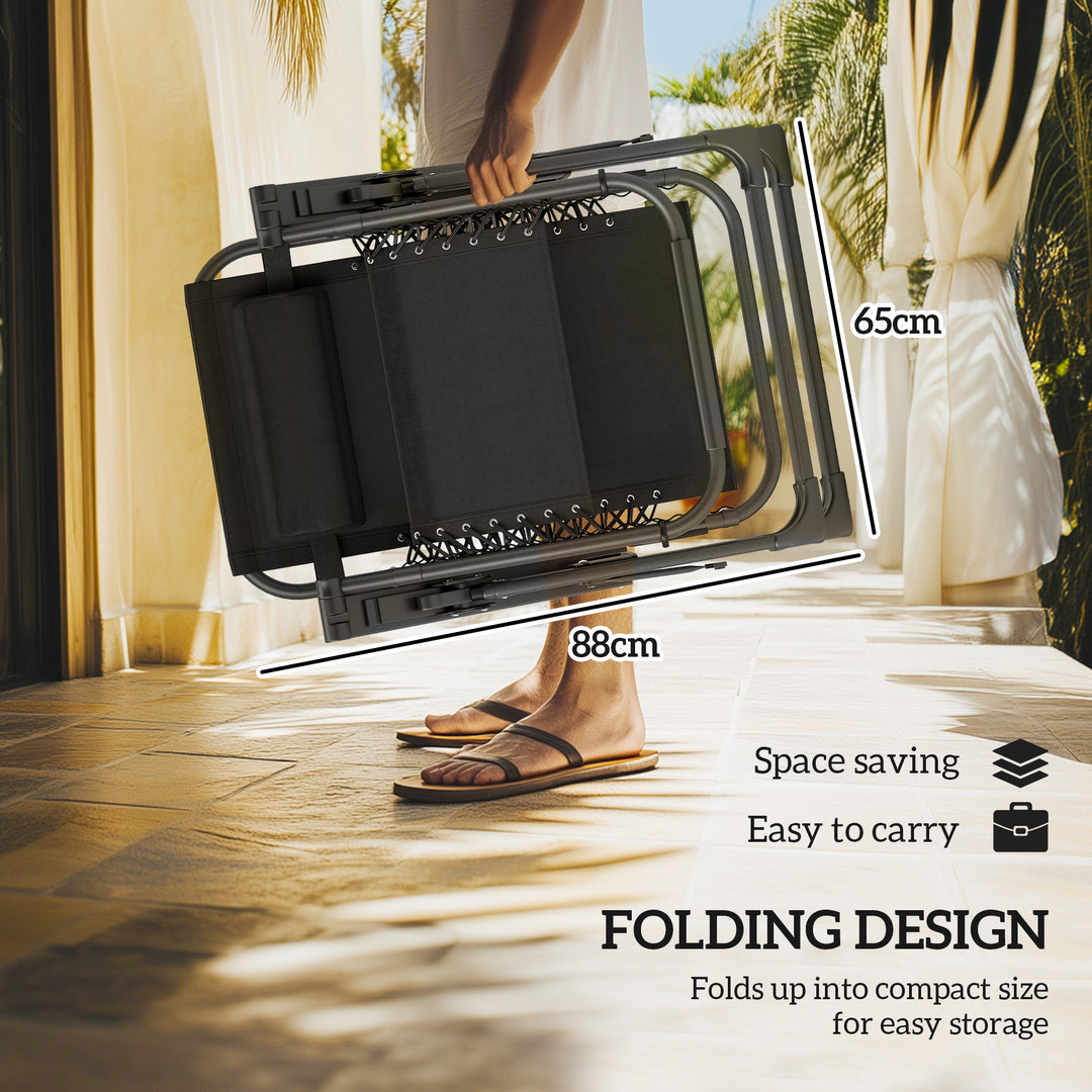 Set of Two Reclining Sun Loungers, with Cushion - Brown