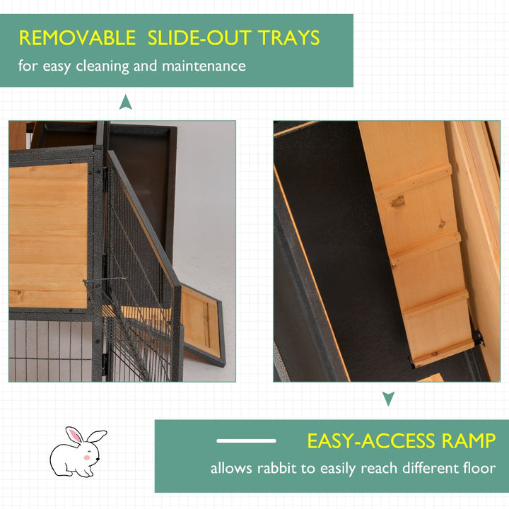 Wooden Metal Guinea Pigs Hutches Pet House Bunny w/ Slide-Out Tray Outdoor Light Yellow,black