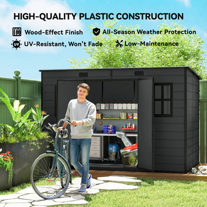 10 x 6 ft Resin Garden Shed, Outdoor Storage Shed with Floor, Windows,