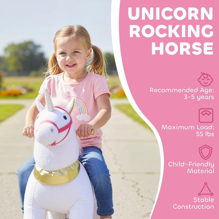 Kids Rocking Horse, Plush Walking Horse with Wheels, Ride On Unicorn Toy for Ages 3-5 Years Old