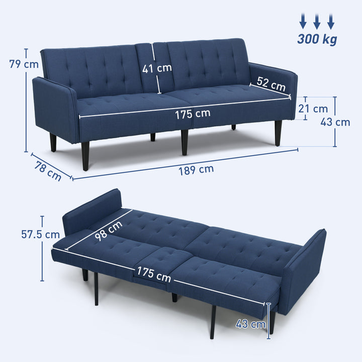 Three-Seater Sofa Bed, with Cupholders - Dark Blue