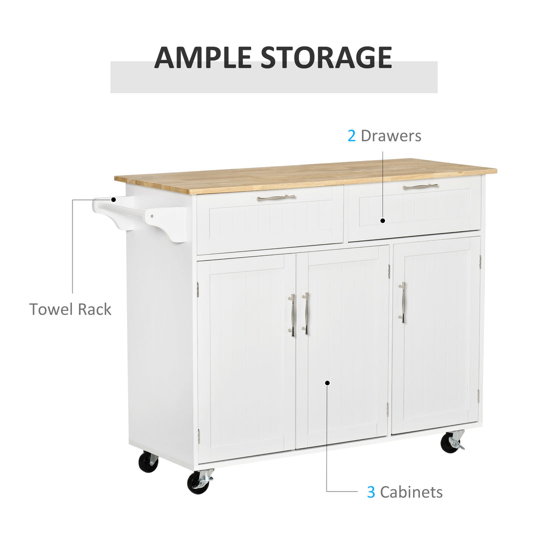 MCL Kitchen Island Utility Cart, with 2 Storage Drawers & Cabinets for Dining Room, White