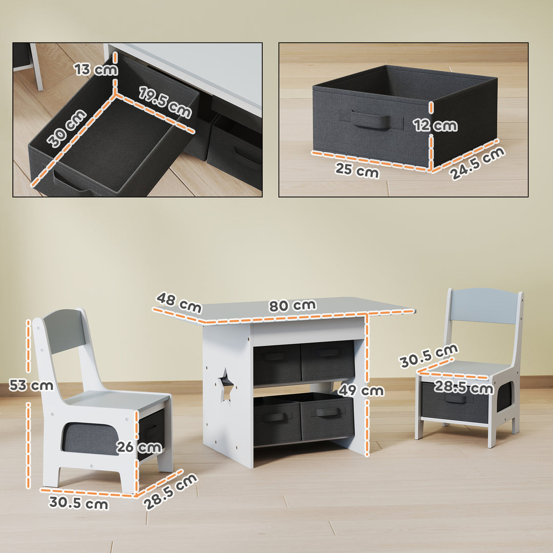 MCL Kids Table and Chair Set, Toddler Table and 2 Chairs Set with 6 Removable Drawers, for Boys Girls Ages 3-8, Light Grey