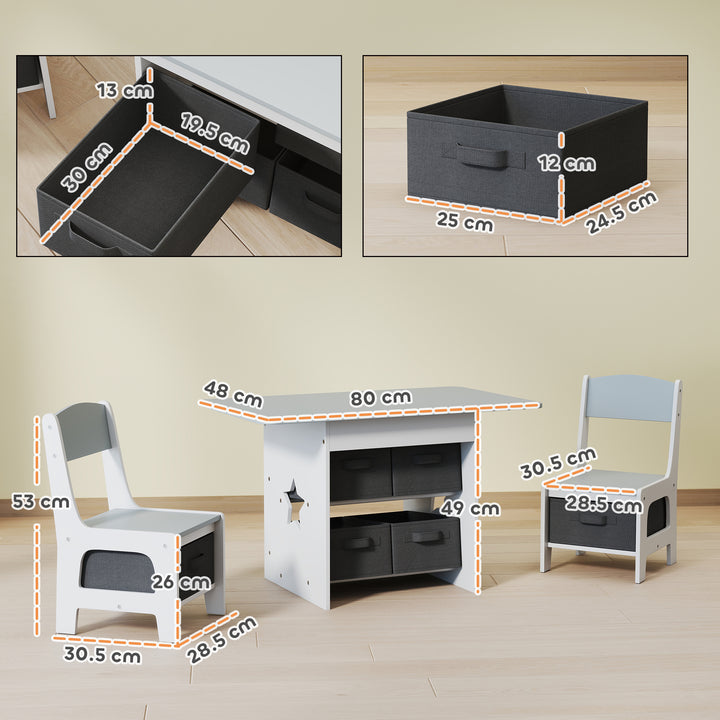 MCL Kids Table and Chair Set, Toddler Table and 2 Chairs Set with 6 Removable Drawers, for Boys Girls Ages 3-8, Light Grey