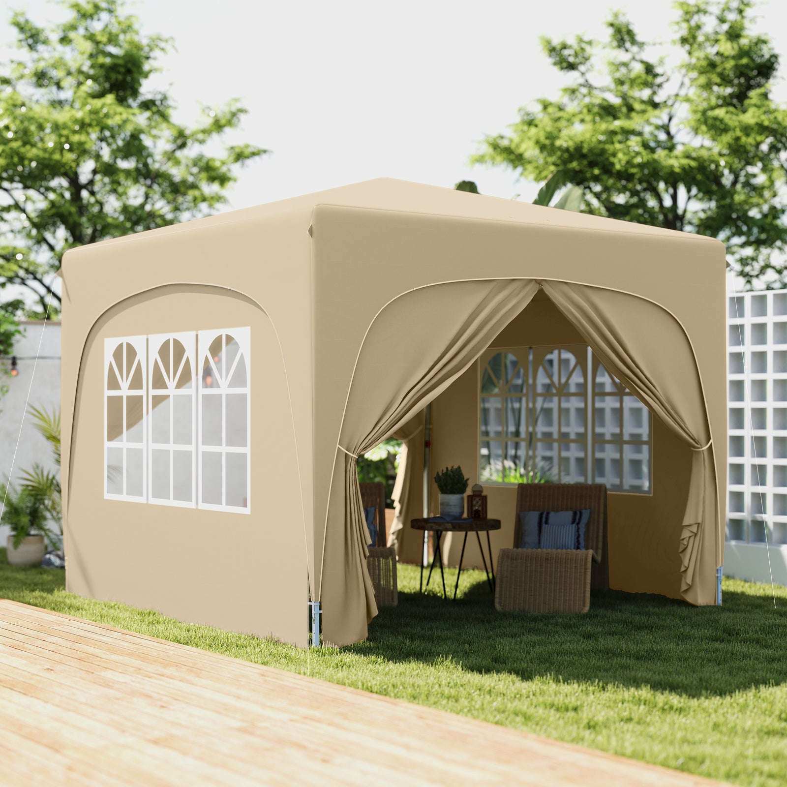 3 x 3m Pop-Up Gazebo Shelter, with Accessories - Sand