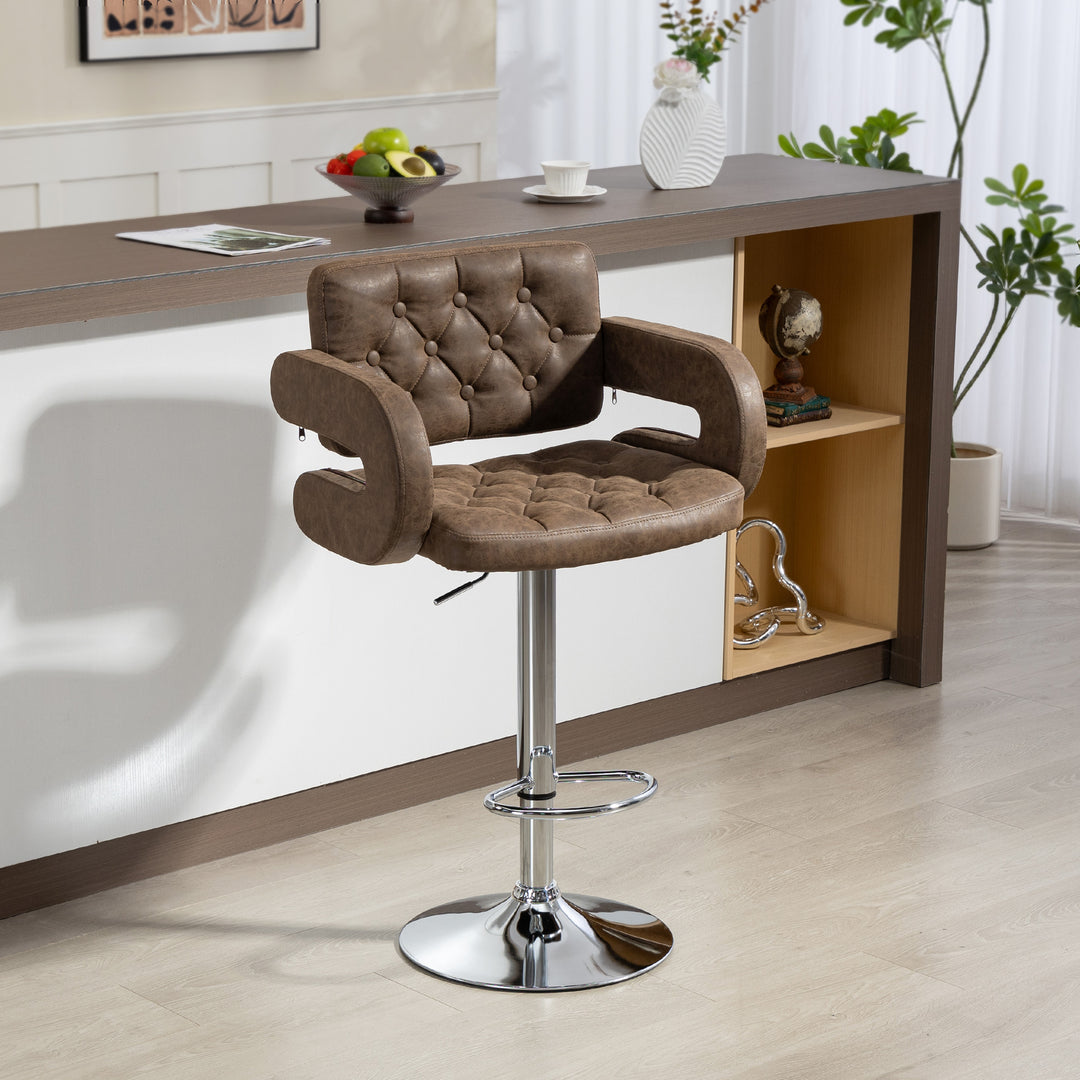 MCL PU Leather Upholstered Swivel Bar Stool, Height Adjustable with Back, Armrest, Footrest, Coffee