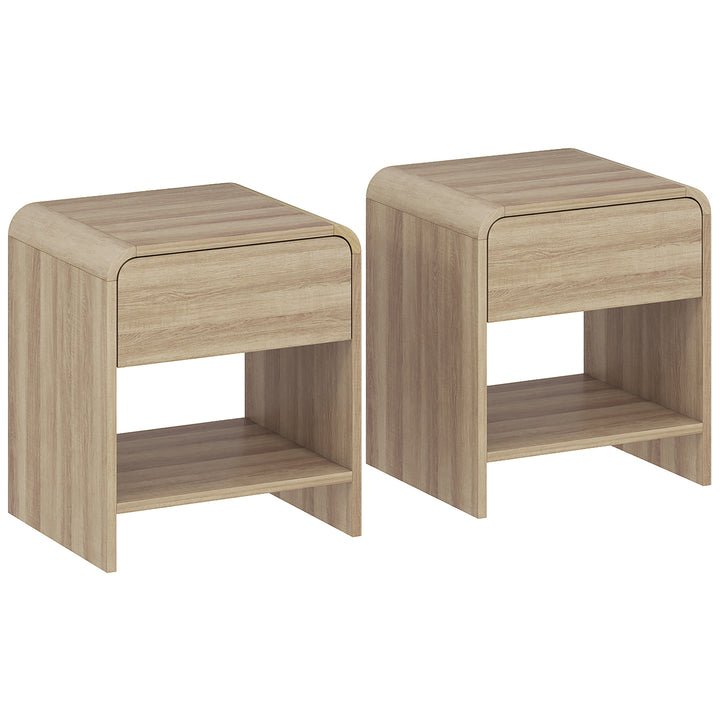 Bedside Tables Set of 2, Nightstands with Rounded Corners, Modern Side