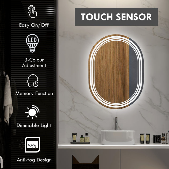 700 x 500mm Bathroom Mirror with LED Lights Makeup Mirror with Anti-fog Touch, Switch, Vertical or Horizontal