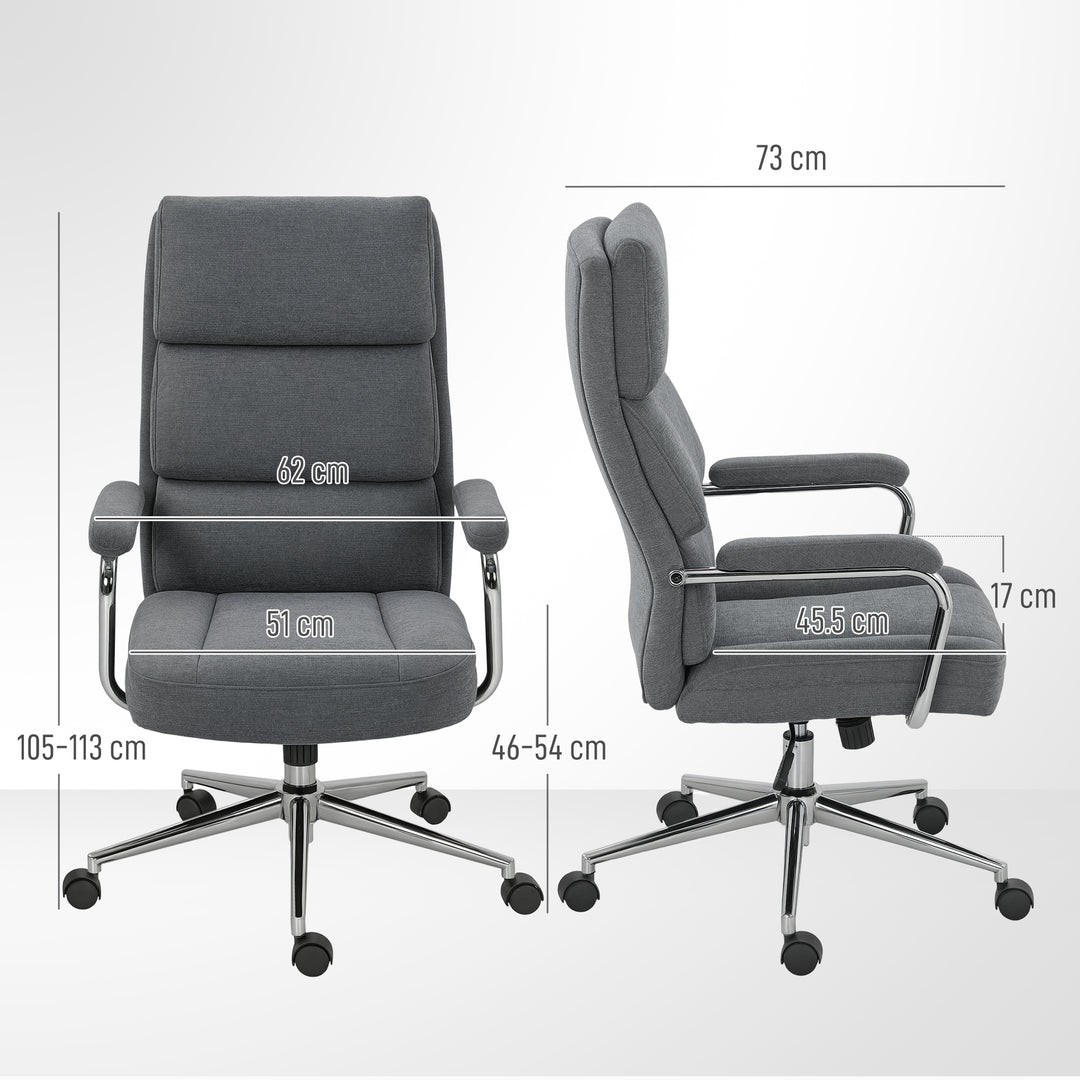 Executive Office Chair, Linen Fabric Computer Desk Chair with Double-Layer Back Cushion, Tilt Function, Height Adjustable for Home, Charcoal Grey