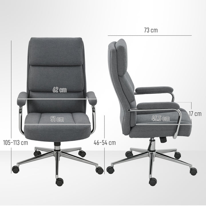 Executive Office Chair, Linen Fabric Computer Desk Chair with Double-Layer Back Cushion, Tilt Function, Height Adjustable for Home, Charcoal Grey
