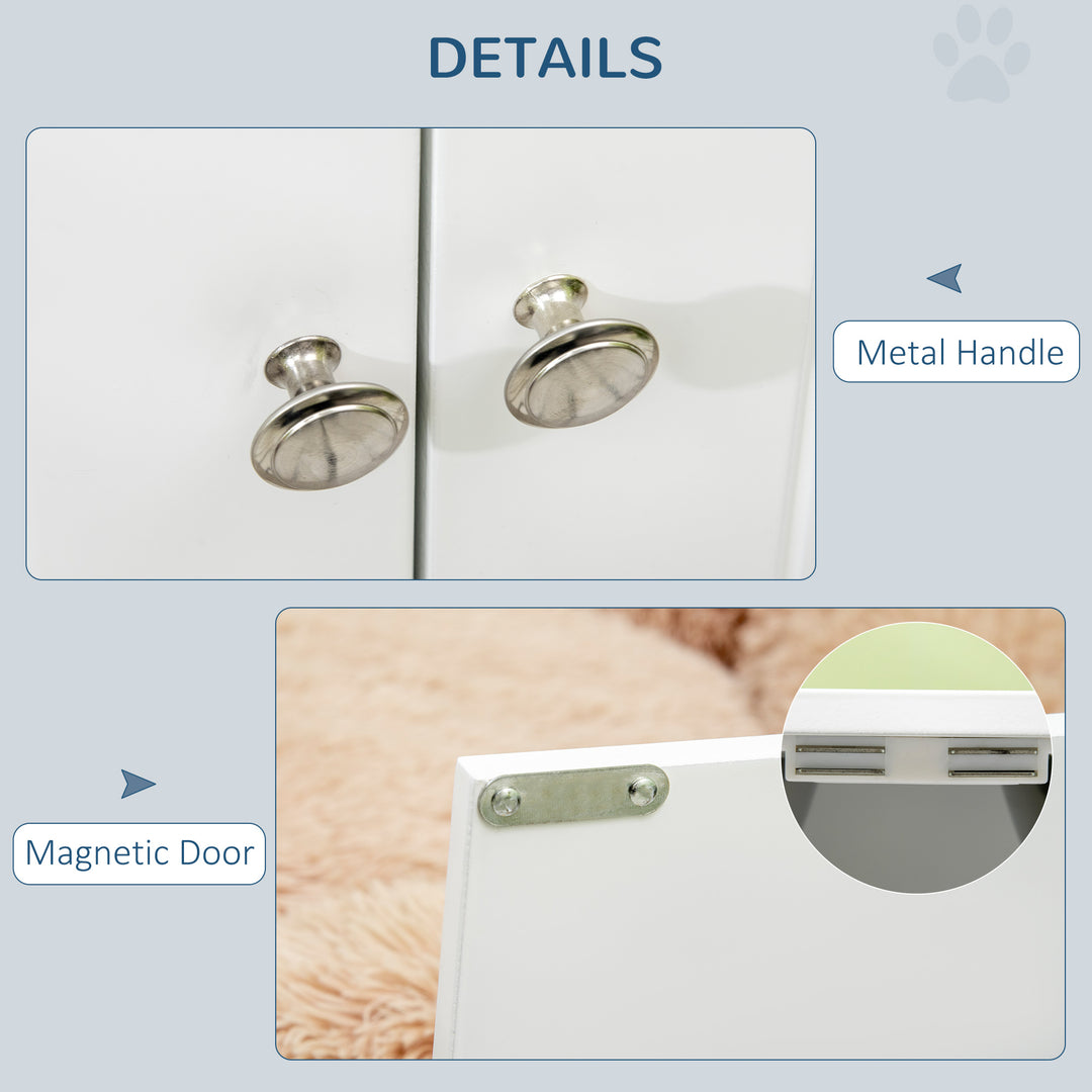 Raised Pet Feeder, with Two Bowls, Storage - White