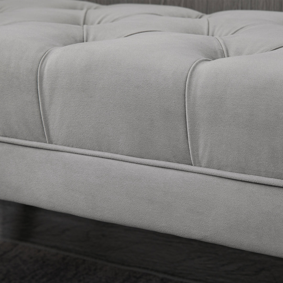 MCL Velvet Bed End Bench, Button Tufted Window Seat, Hallway Shoe Bench, Upholstered Accent Lounge Chair Stool for Living Room, Bedroom, Grey