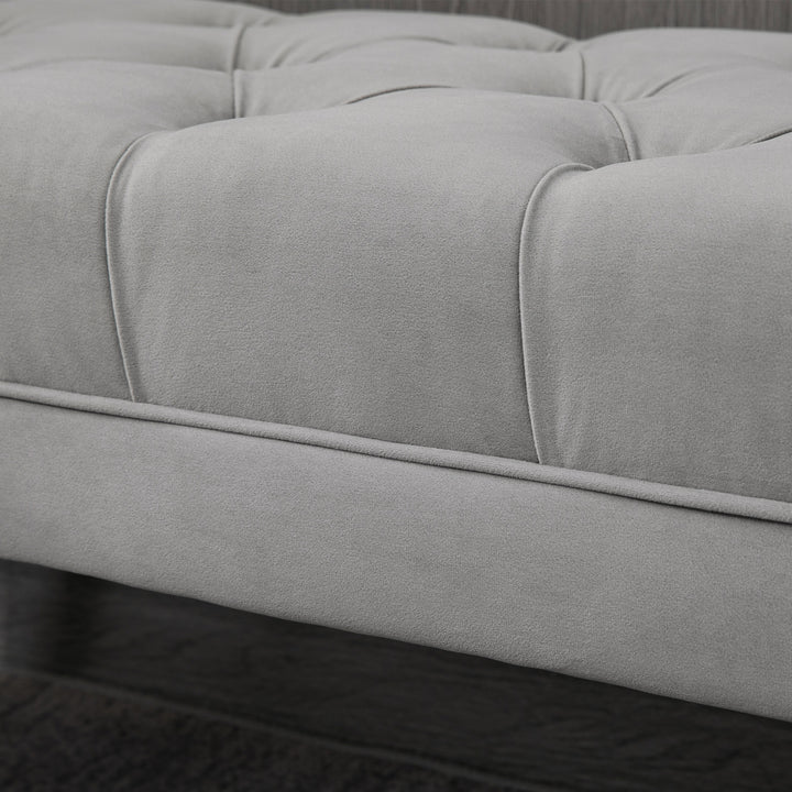MCL Velvet Bed End Bench, Button Tufted Window Seat, Hallway Shoe Bench, Upholstered Accent Lounge Chair Stool for Living Room, Bedroom, Grey