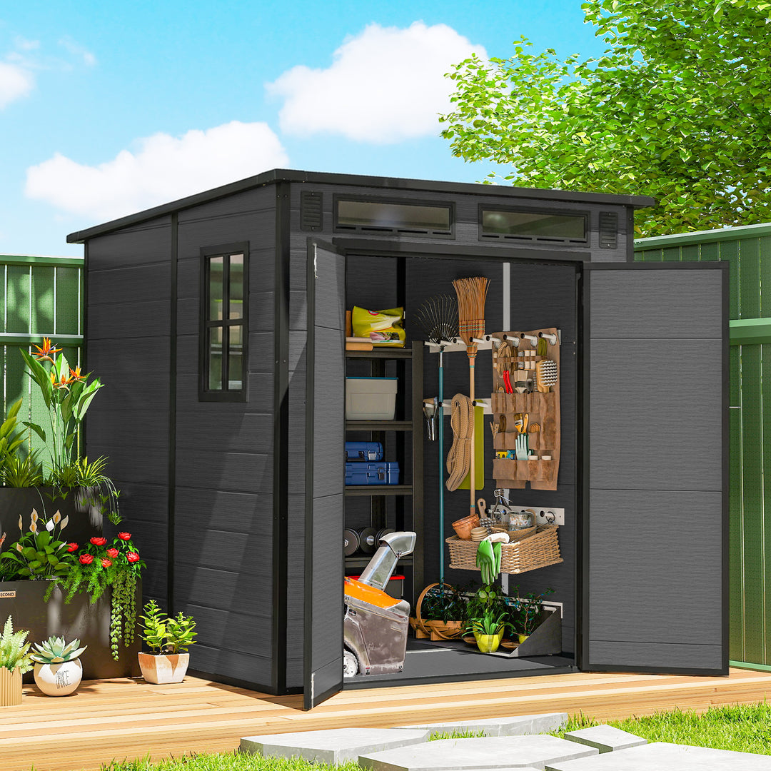 6 x 6 ft Plastic Garden Shed, Wood-Effect Outdoor Storage Shed with Fl
