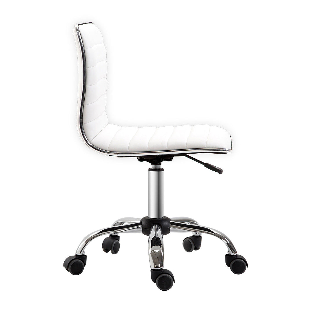 HOMCOM Adjustable Swivel Office Chair with Armless Mid-Back in PU Leather and Chrome Base - White | Aosom UK