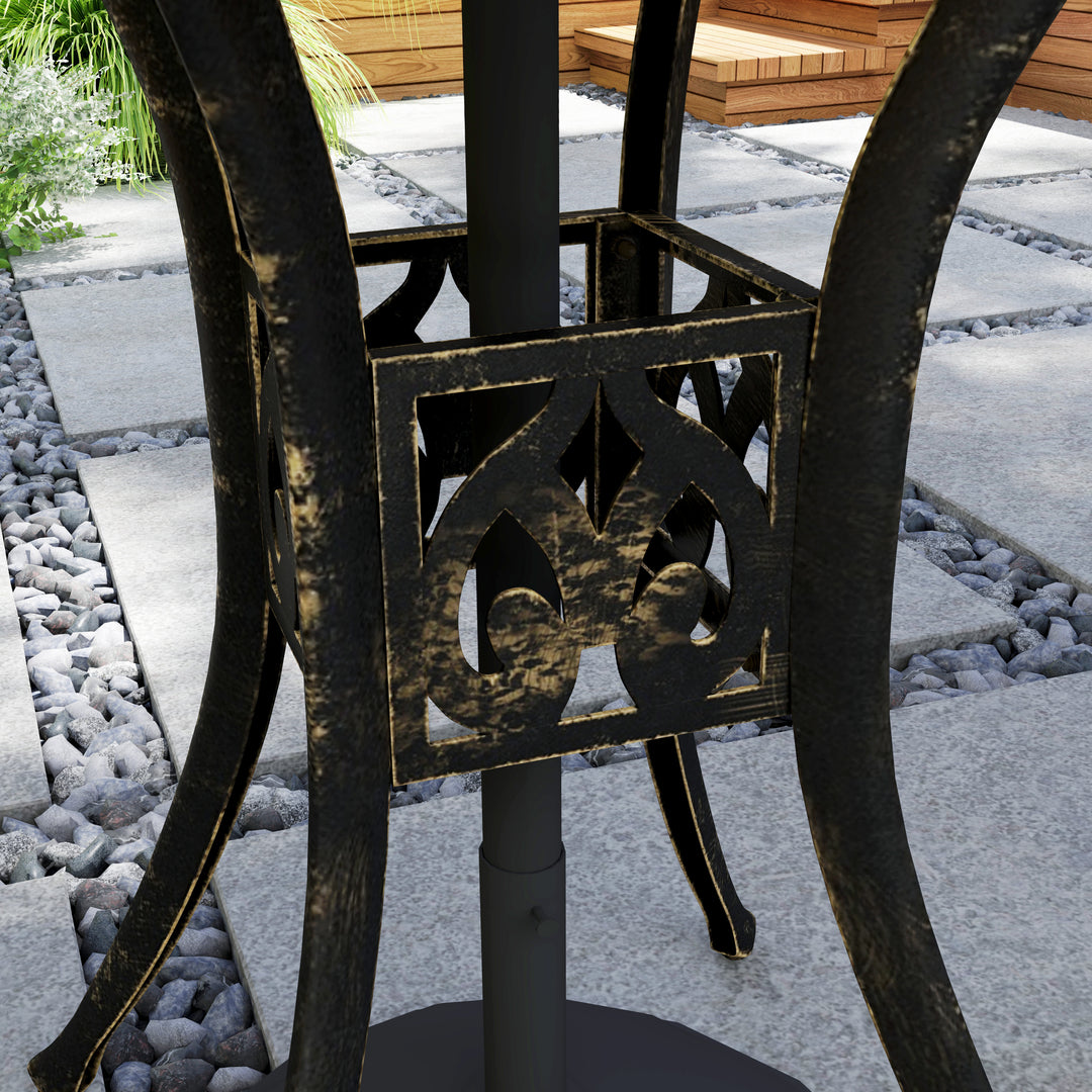 78 cm Round Garden Dining Table with Parasol Hole Antique Cast Aluminium Outdoor Table Only, Bronze Tone
