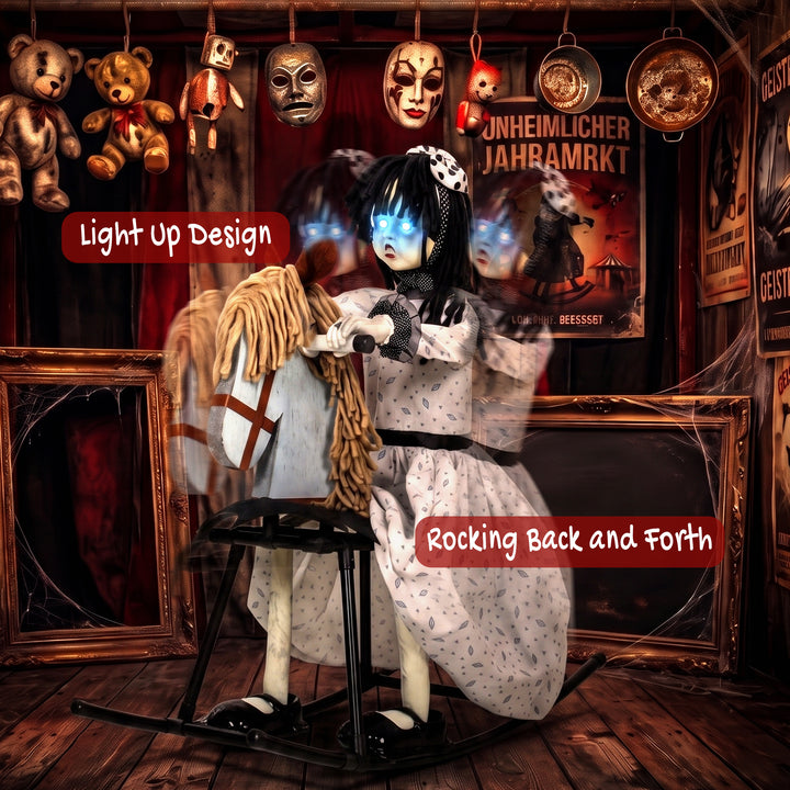 Animated Halloween Girl Riding Horse, Halloween Animatronics with Cree