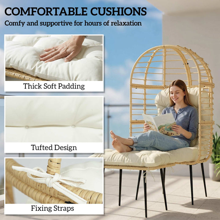 Garden Egg Chair with Footstool, Rattan Indoor Outdoor Lounge Chair an