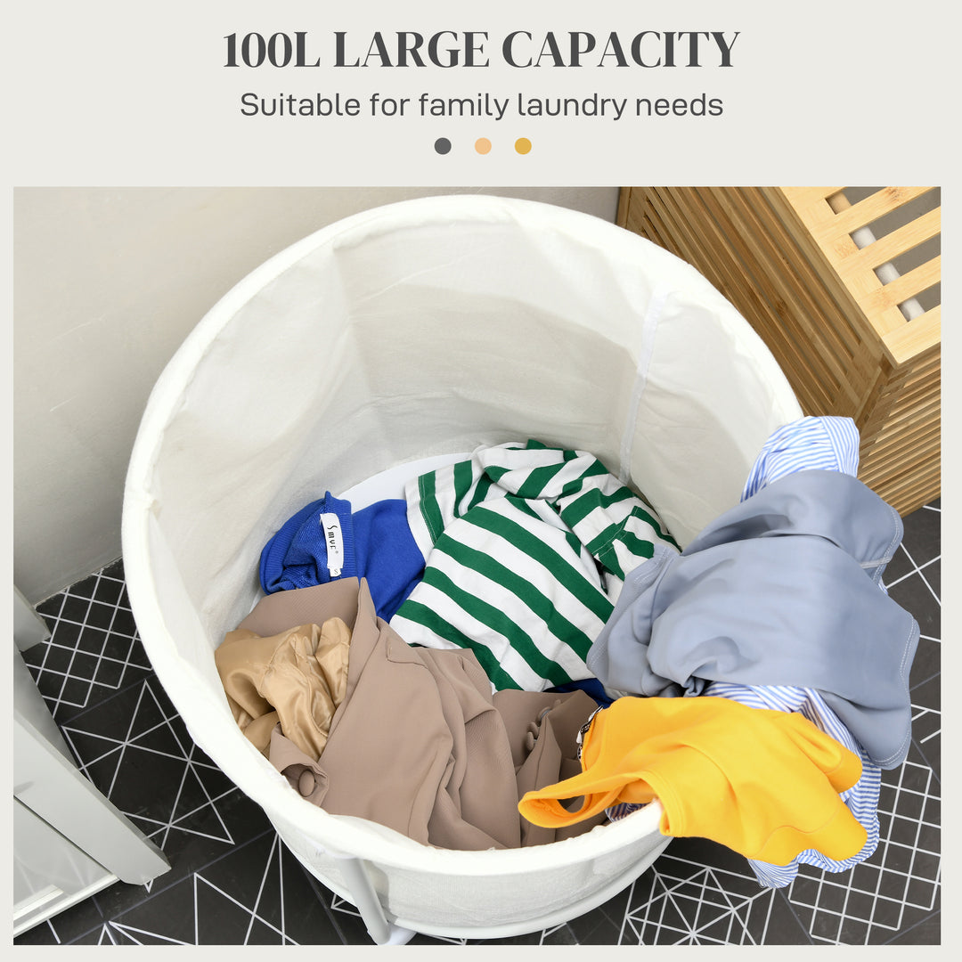 HOMCOM 100L Rolling Laundry Basket on Wheels, 50cm Round Laundry Hamper w/ Removable Bag & Steel Frame for Bedroom, Bathroom, Laundry Room | Aosom UK