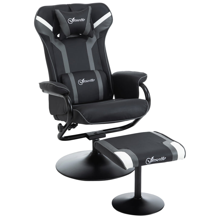 Reclining Chair and Stool Set, Recliner Chair with Headrest, Gaming Chair with Lumbar Support, Pedestal Base for Home Office, Grey