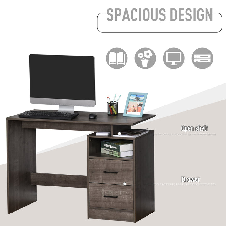 HOMCOM Computer Desk with Shelf, Drawer Writing Table for Home Study, Office, Grey Wood Color