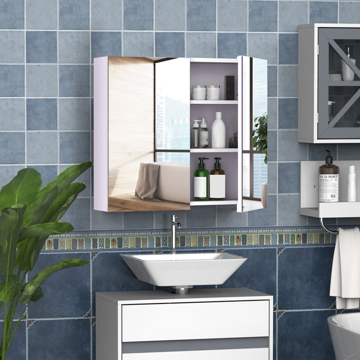 Mirror Cabinet, Wall Mount Bathroom Storage Cabinet with Adjustable Shelf, Double Door Cupboard, 70 x 15 x 60 cm, White
