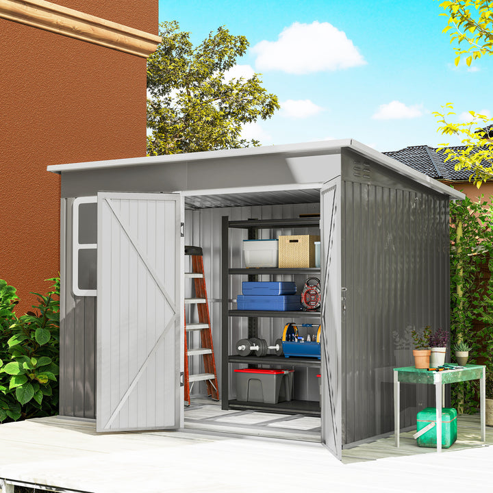 8.5 x 6ft Storage Shed Galvanised Steel Garden Shed, Metal Shed with F