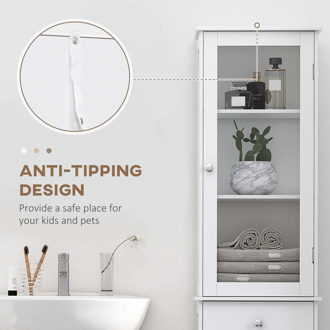 Bathroom Storage Cabinet with 3-tier Shelf Drawer Door, Floor Cabinet Free Standing Tall Slim Side Organizer Shelves, White