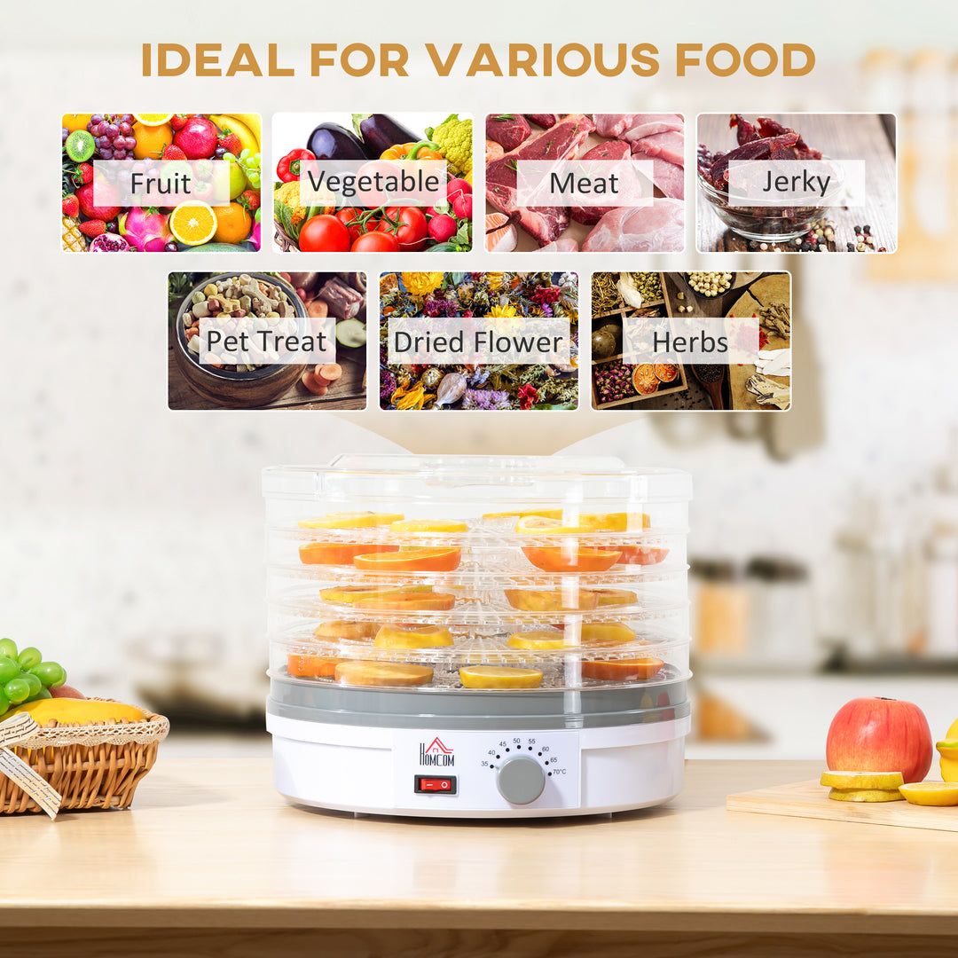 5 Tier Food Dehydrator, 245W Food Dryer Machine with Adjustable Temperature Control for Drying Fruit, Meat, Vegetable, Jerky and Pet Treat, White